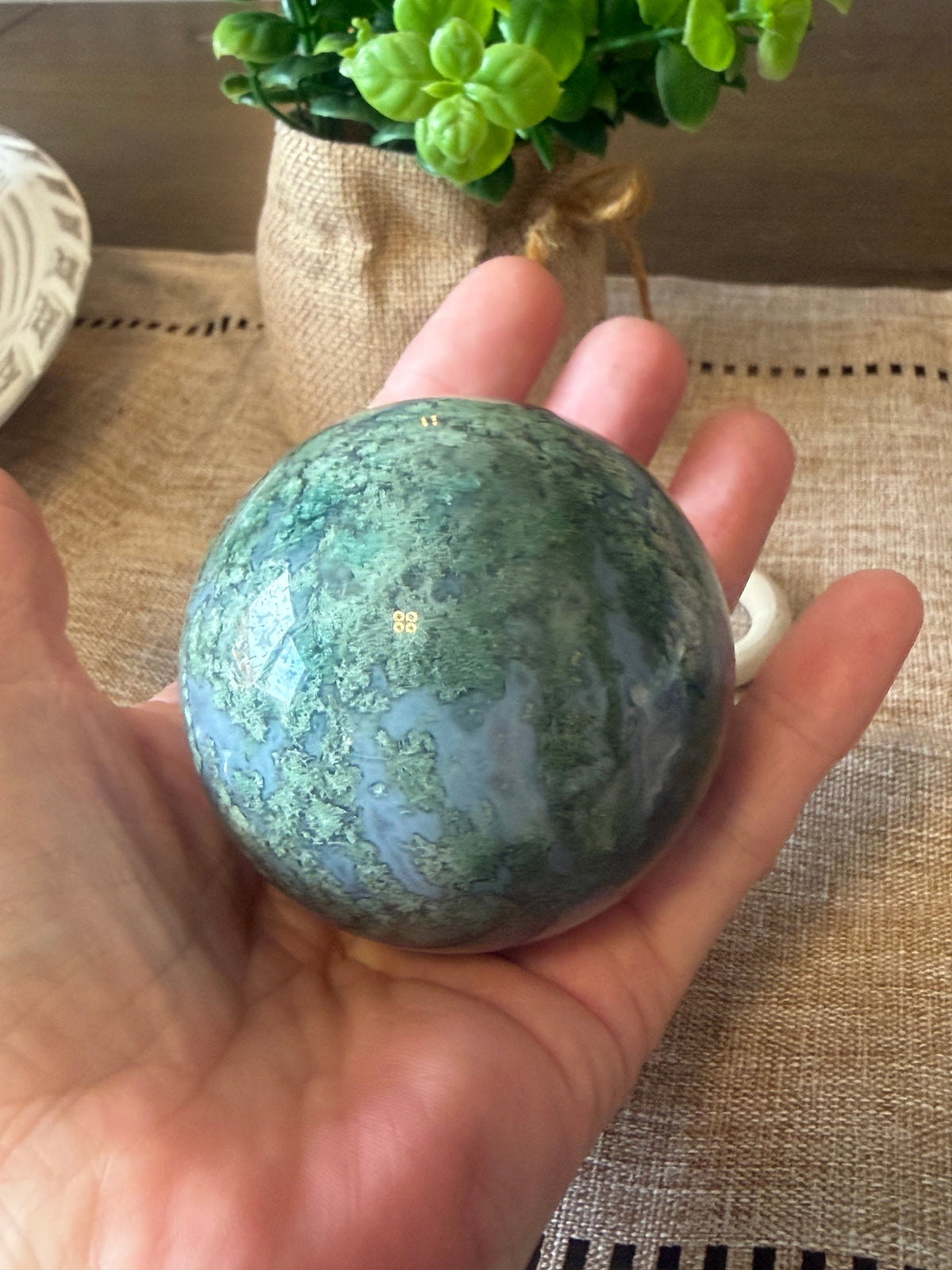 Moss Agate Sphere | 333g, 63mm