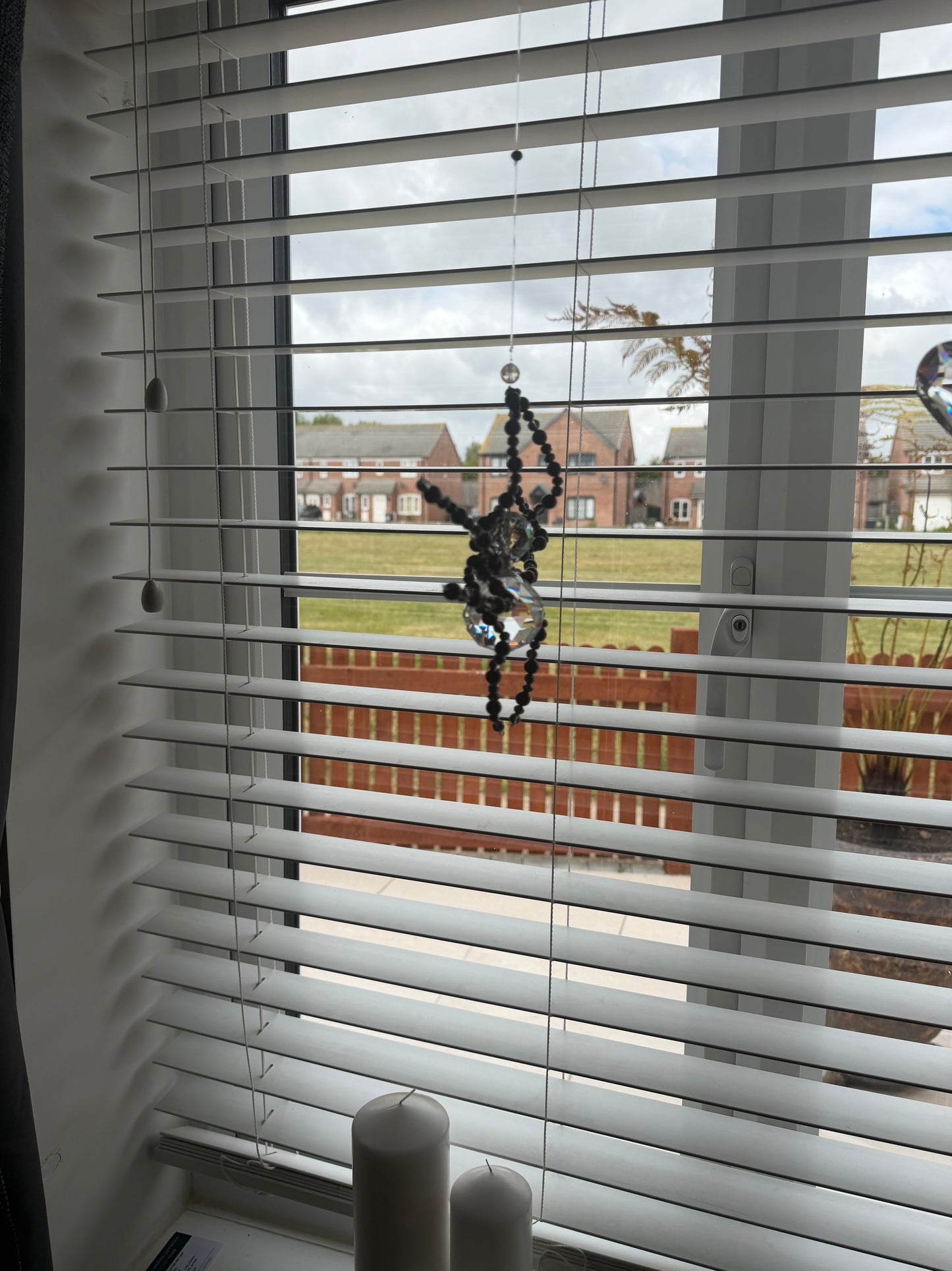 Hand made Spider Suncatcher, with Lapis Lazuli and Black obsidian beads