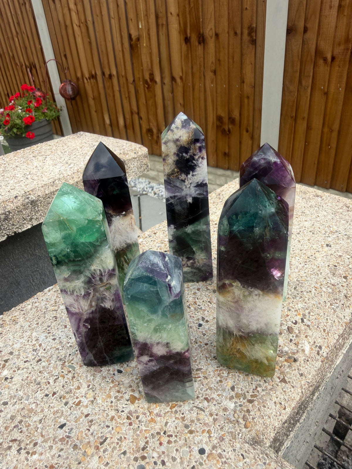 6 Stunning Feather Fluorite Points/Towers