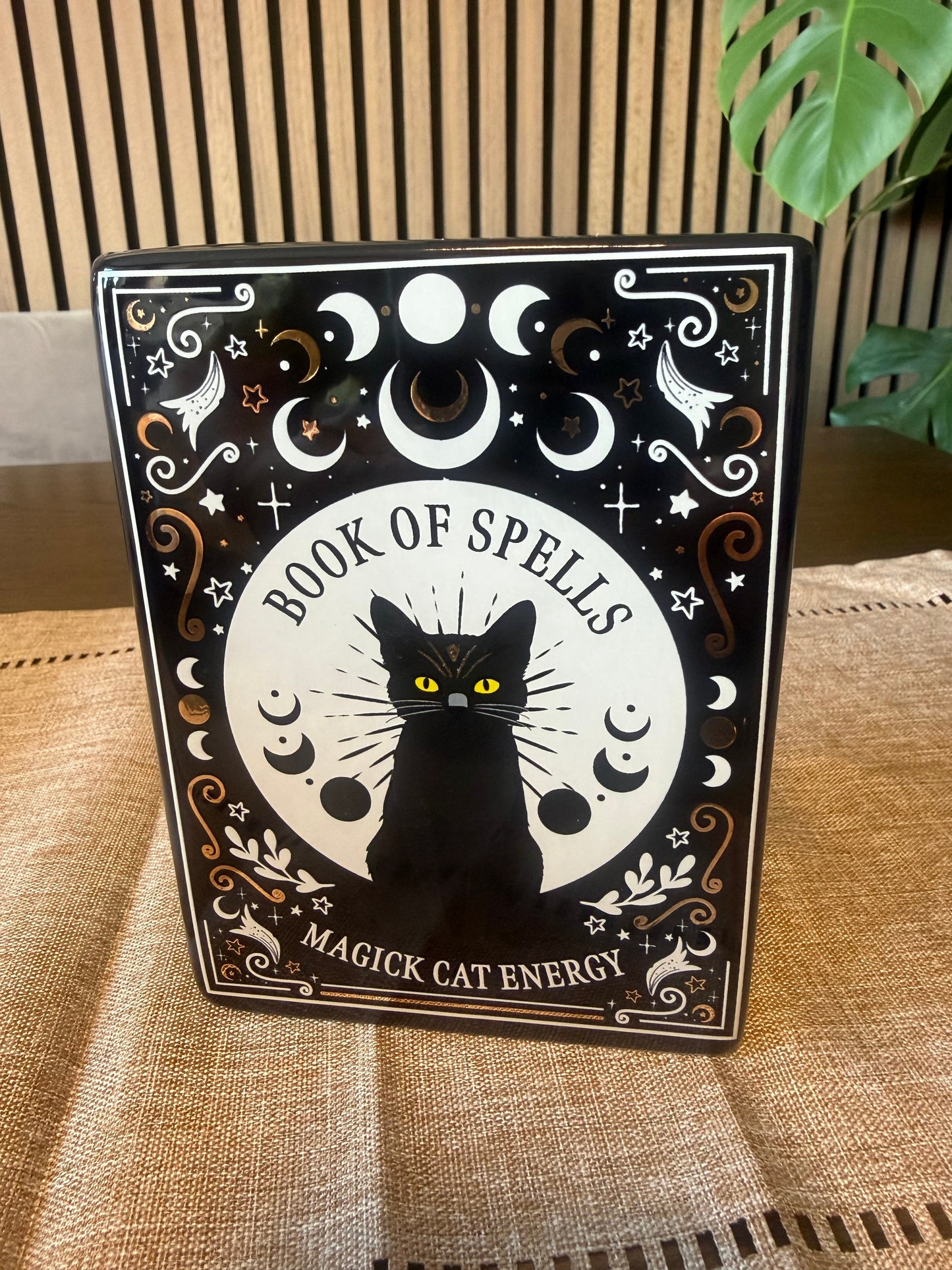 Book of Spells Magick Cat Energy Ceramic Flower Vase