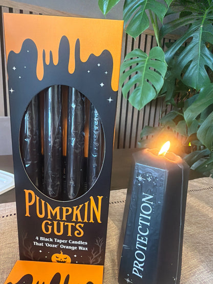 Pumpkin Guts Black Taper Candles | Set of 4