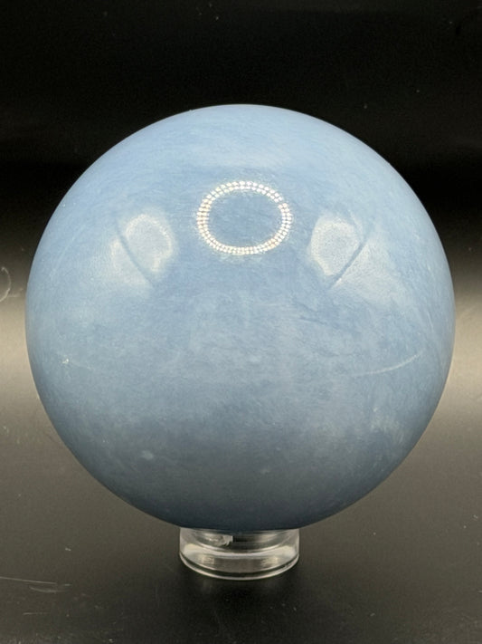 Angelite Sphere: Polished Blue Crystal for Meditation and Display (55 mm