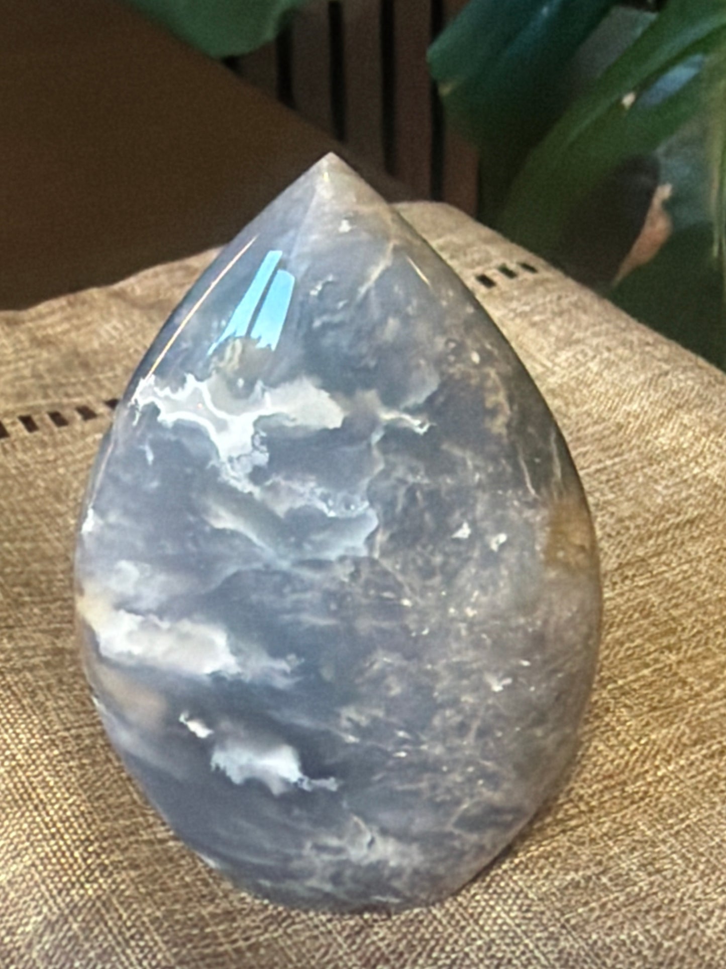 Blue Plume Agate Freeform— Indonesian Crystal Carving