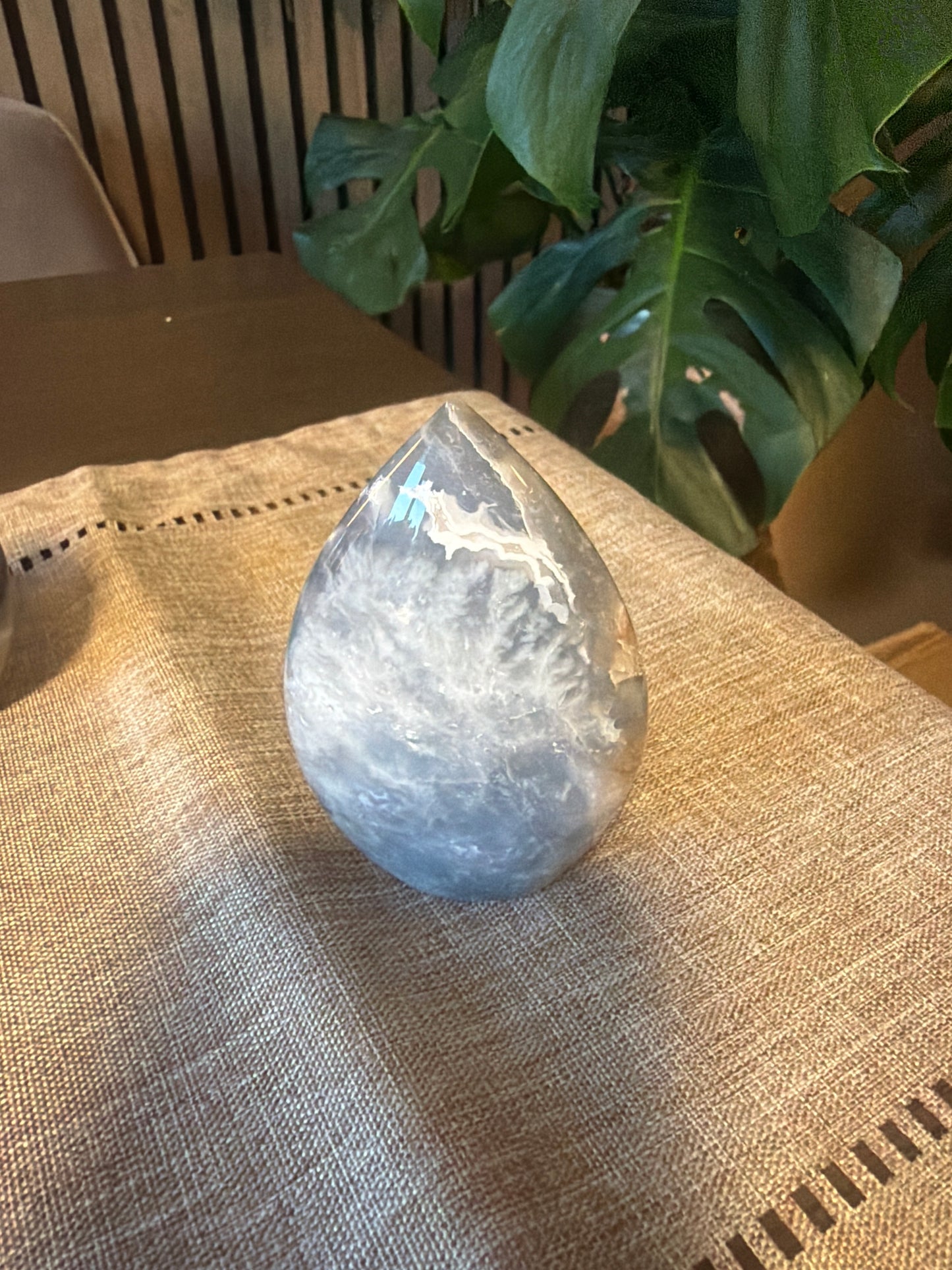 Blue Plume Agate Freeform— Indonesian Crystal Carving