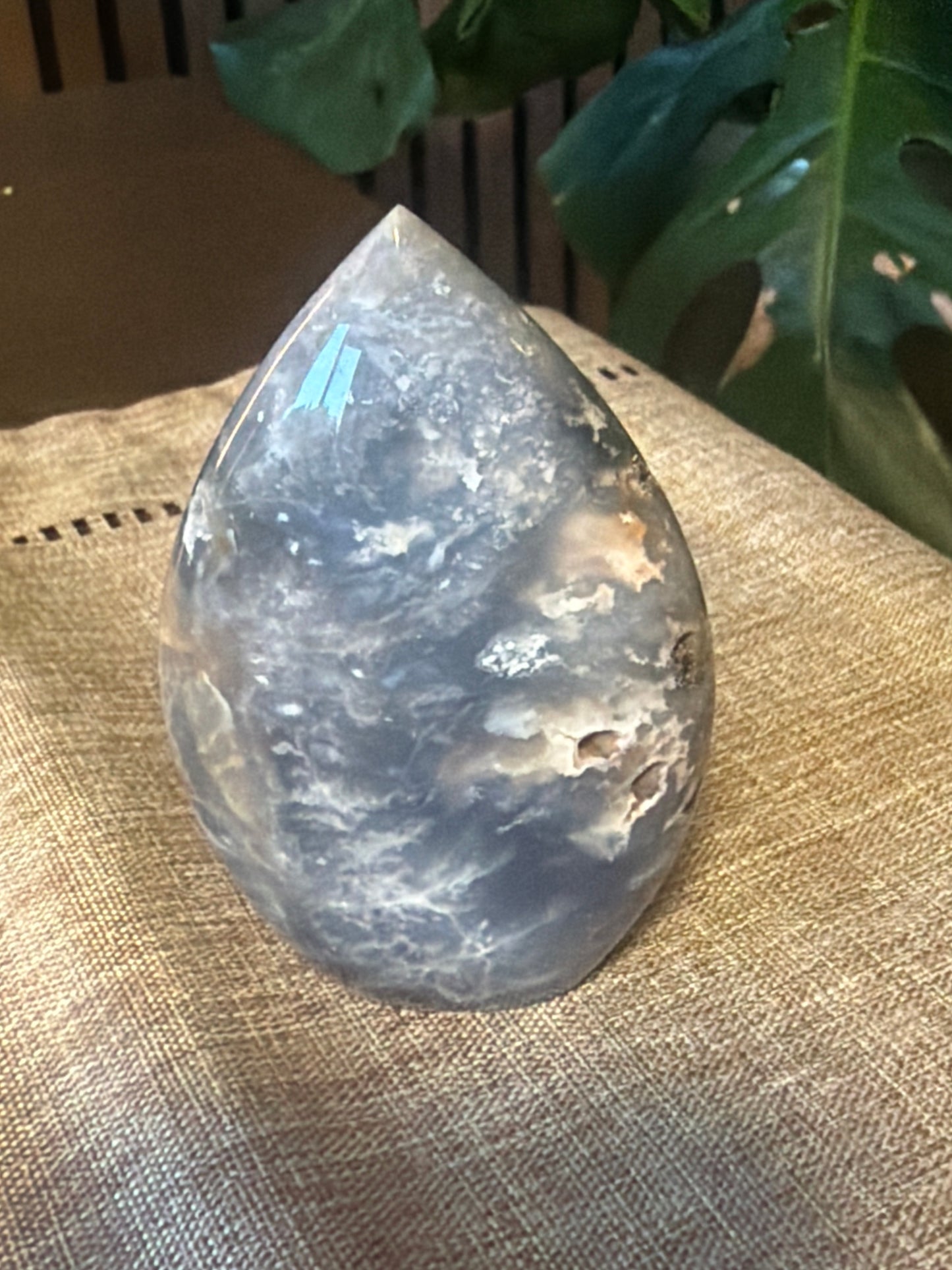 Blue Plume Agate Freeform— Indonesian Crystal Carving