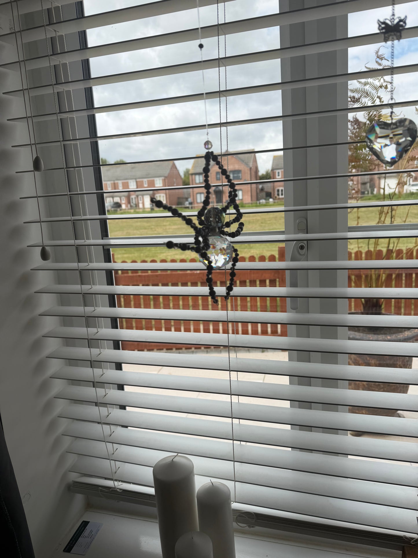 Hand made Spider Suncatcher, with Lapis Lazuli and Black obsidian beads