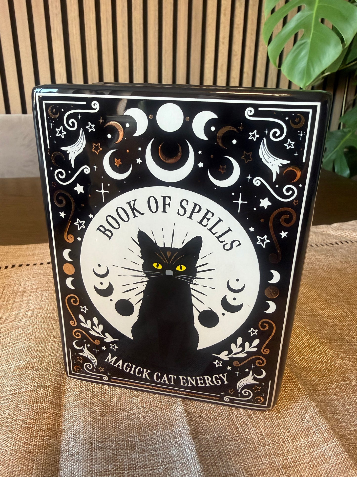 Book of Spells Magick Cat Energy Ceramic Flower Vase