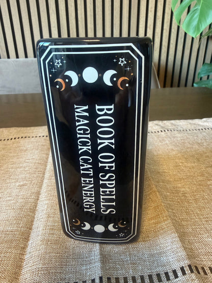Book of Spells Magick Cat Energy Ceramic Flower Vase