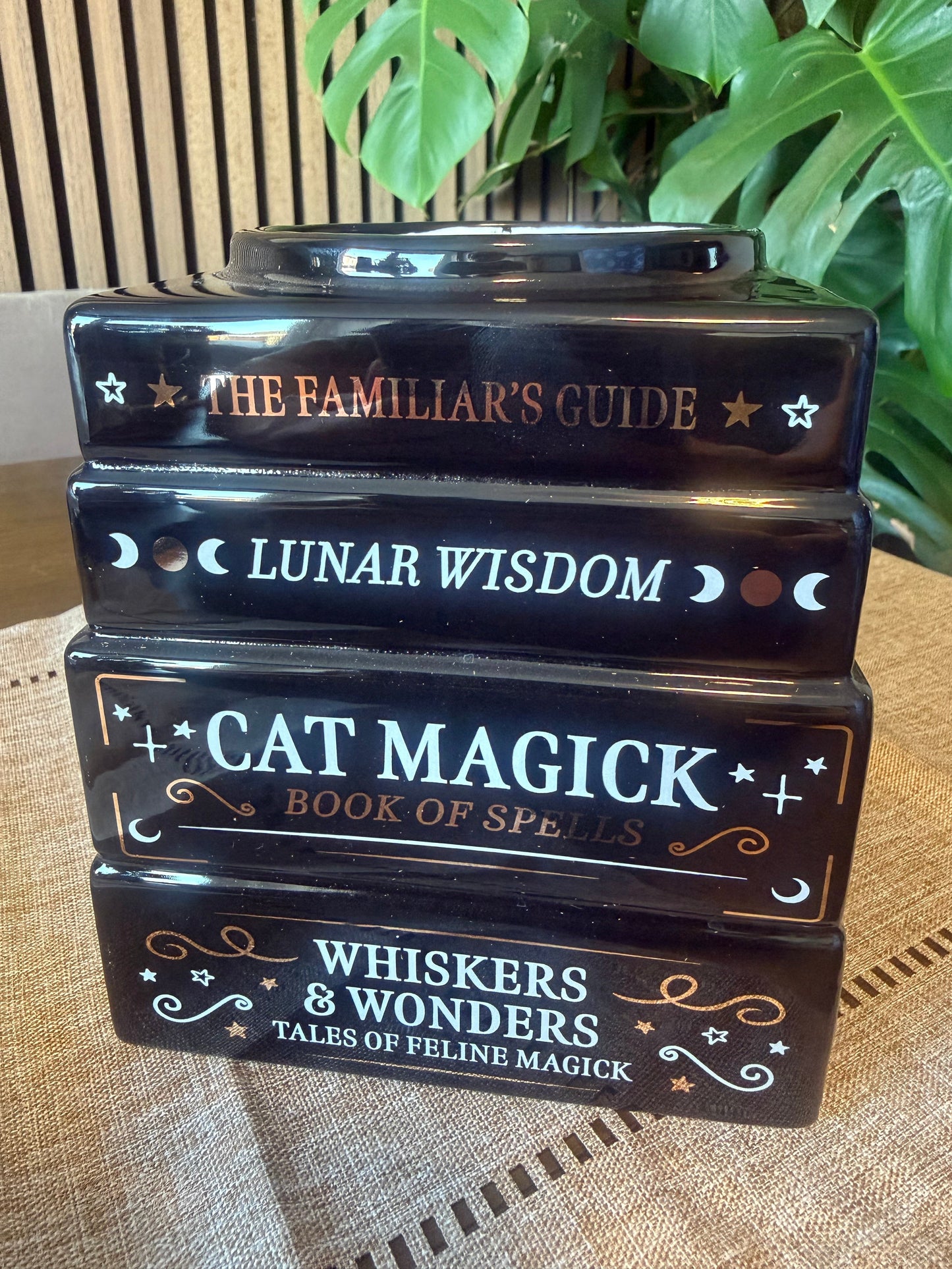 Cat Magick Stacked Books Ceramic Vase