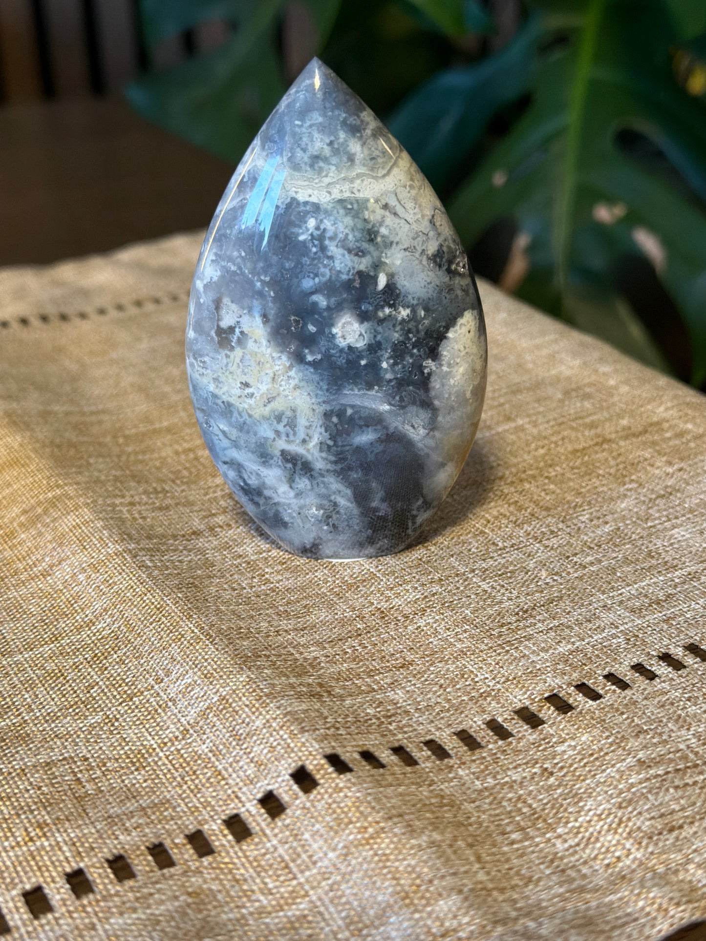 Blue Plume Agate Freeform— Indonesian Crystal Carving