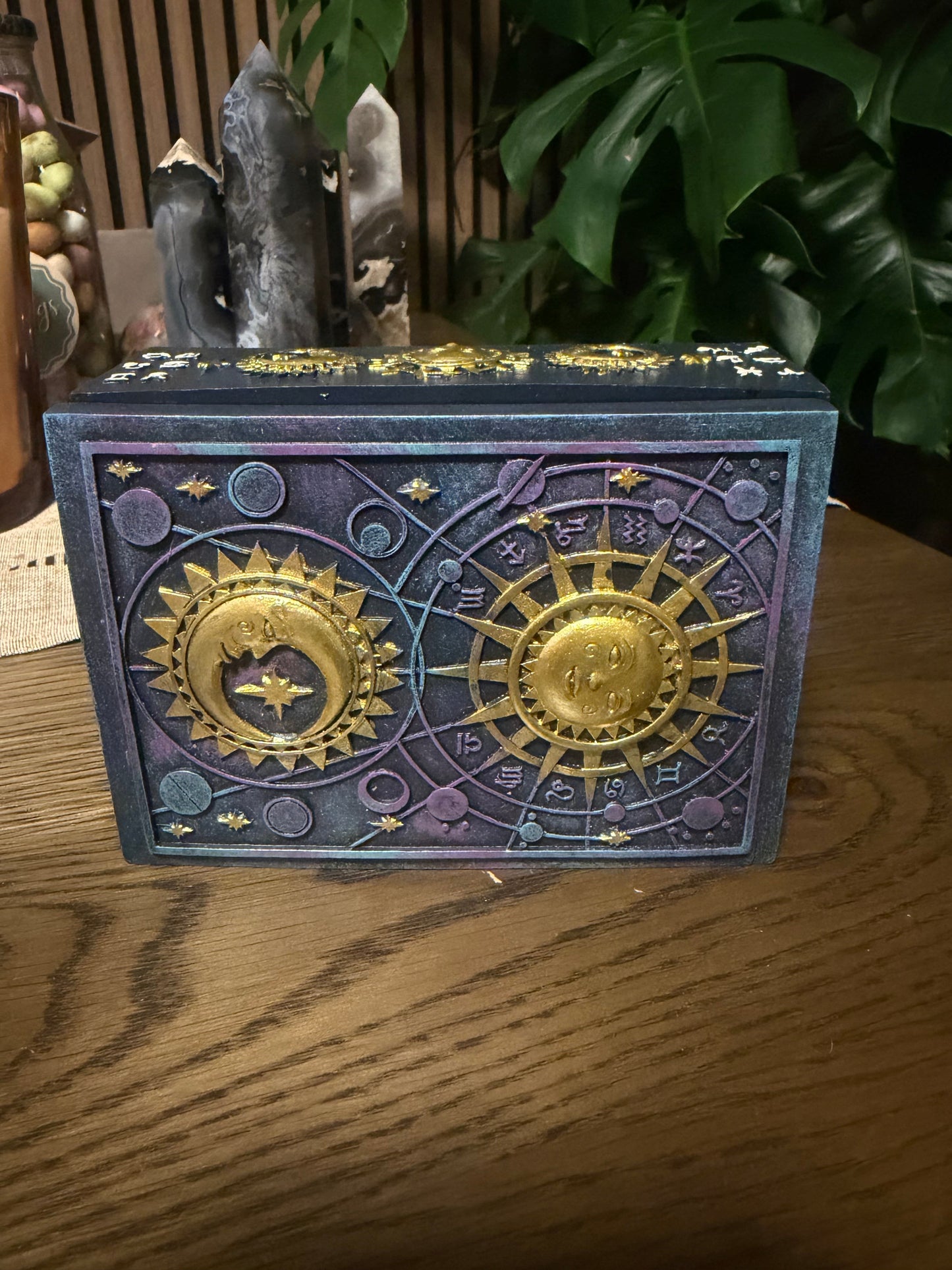 Celestial Sun & Moon Storage Box with Lid | Zodiac Trinket Box