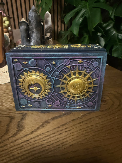 Celestial Sun & Moon Storage Box with Lid | Zodiac Trinket Box
