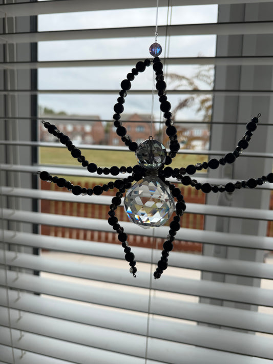 Hand made Spider Suncatcher, with Lapis Lazuli and Black obsidian beads