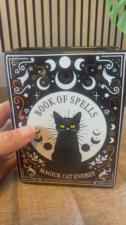 Book of Spells Magick Cat Energy Ceramic Flower Vase