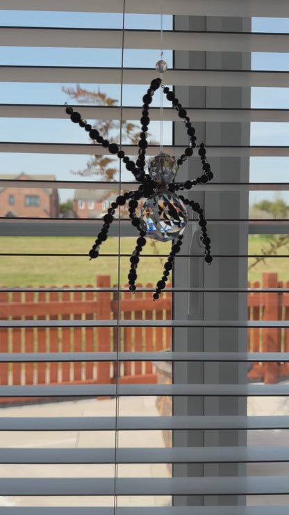 Hand made Spider Suncatcher, with Lapis Lazuli and Black obsidian beads
