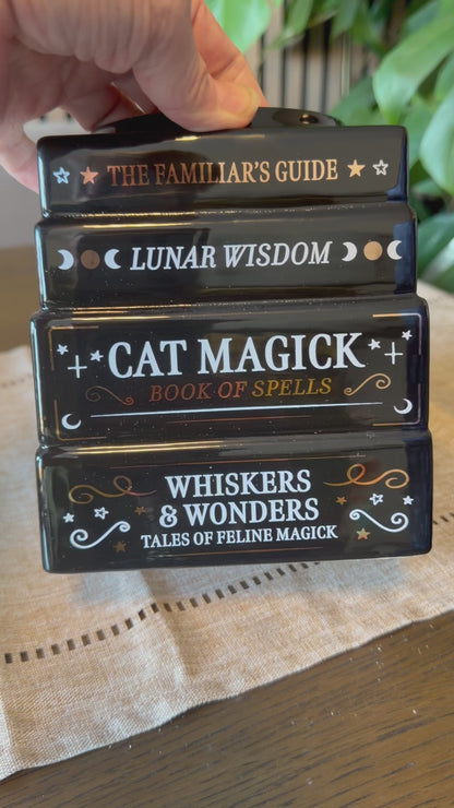 Cat Magick Stacked Books Ceramic Vase